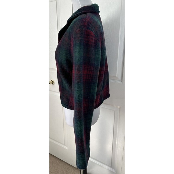 Coco Blue Women’s Fleece Button up Blazer Red Green Plaid Coat Jacket Size Large - Picture 2 of 6